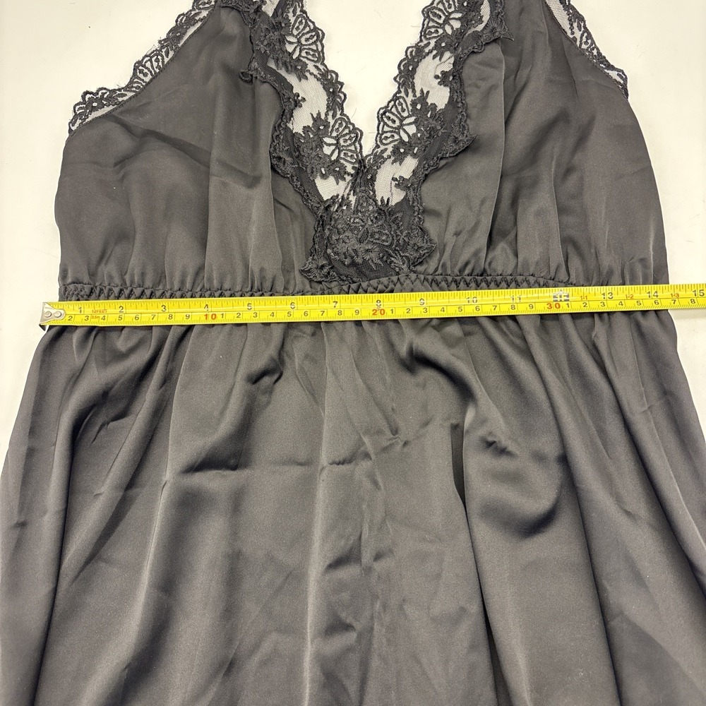 Slip Dress Nightie Nightgown black  satin lace Large EUC Elastic Waist - Picture 8 of 11